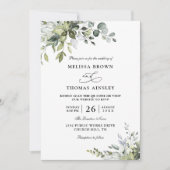 Eucalyptus Elegant Modern Budget QR Code Wedding Kaart (Voorkant)