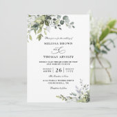 Eucalyptus Elegant Modern Budget QR Code Wedding Kaart (Staand voorkant)