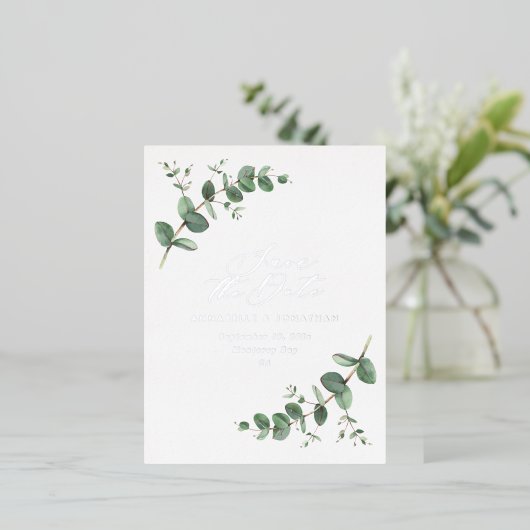 Eucalyptus elegant modern huwelijk met behoud van folie feestdagen briefkaart (Staand Voorkant)