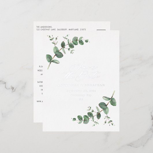 Eucalyptus elegant modern huwelijk met behoud van  folie feestdagen briefkaart (Voorkant / Achterkant)