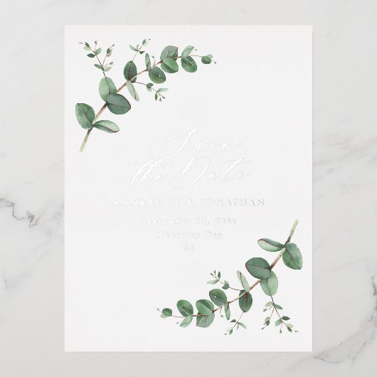 Eucalyptus elegant modern huwelijk met behoud van  folie feestdagen briefkaart (Voorkant)