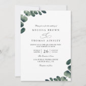Eucalyptus Elegant Modern Rustic QR Code Wedding Kaart (Voorkant)