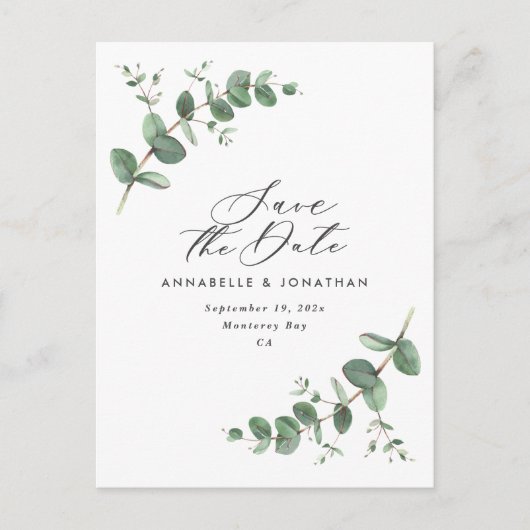 Eucalyptus elegant moderne bruiloft met behoud van briefkaart (Voorkant)
