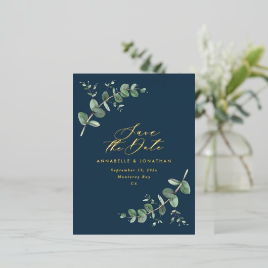 Eucalyptus elegant moderne bruiloft met behoud van folie feestdagen briefkaart (Staand Voorkant)