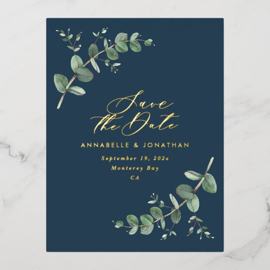 Eucalyptus elegant moderne bruiloft met behoud van folie feestdagen briefkaart (Voorkant)