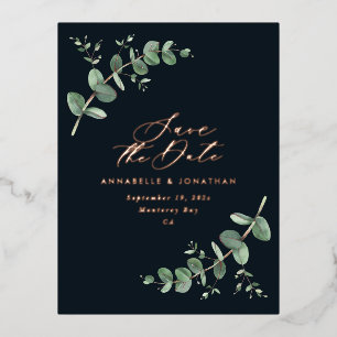 Eucalyptus elegant moderne bruiloft met behoud van folie feestdagen briefkaart