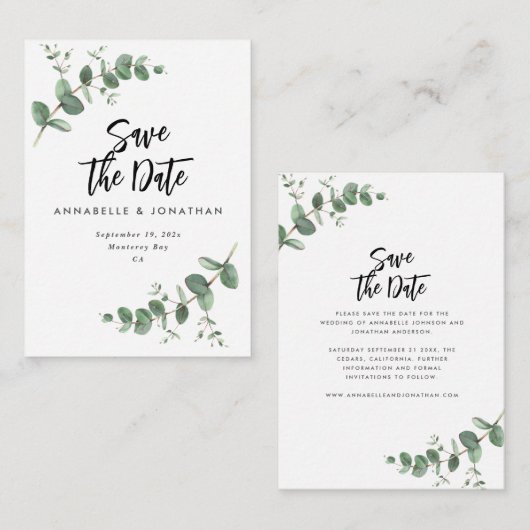 Eucalyptus elegant moderne bruiloft met behoud van notitiekaartje (Voorkant / Achterkant)