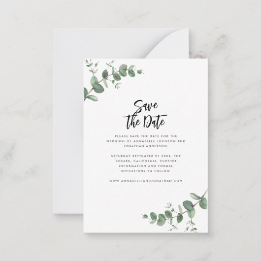 Eucalyptus elegant moderne bruiloft met behoud van notitiekaartje (Achterkant)