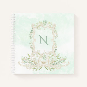 Eucalyptus Elegant Monogram Green Ivory Lijst Notitieboek