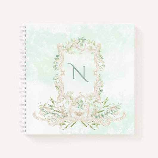 Eucalyptus Elegant Monogram Green Ivory Lijst Notitieboek (Voorkant)