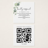 Eucalyptus Elegant QR Code Weddenschap Website RSV Vierkante Visitekaartjes (Voorkant /achterkant)