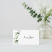 Eucalyptus Elegant Script Groene Schoonheidssalon Visitekaartje (Staand voorkant)