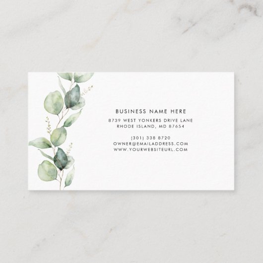 Eucalyptus Elegant Script Groene Schoonheidssalon Visitekaartje (Achterkant)