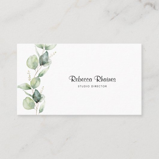 Eucalyptus Elegant Script Groene Schoonheidssalon Visitekaartje (Voorkant)