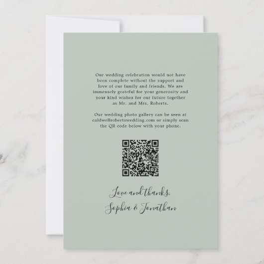 Eucalyptus Elegant Script QR-code bruiloft Bedankkaart (Achterkant)