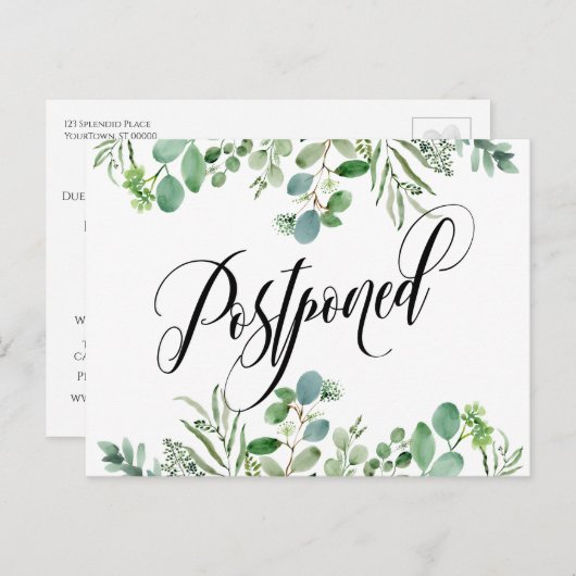 Eucalyptus & Elegant Script uitgesteld bruiloft Briefkaart (Voorkant / Achterkant)