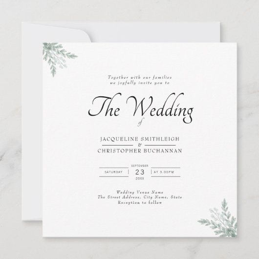 Eucalyptus Elegant Square Weddenschap Kaart (Voorkant)