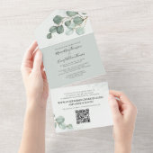 Eucalyptus Elegant Waterverf Foliage QR-code All In One Uitnodiging (Afscheurbaar)