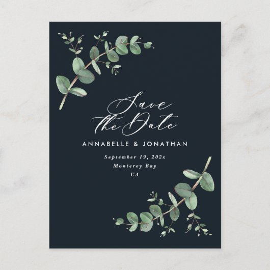 Eucalyptus elegant zwarte bruiloft met uitzonderin briefkaart (Voorkant)