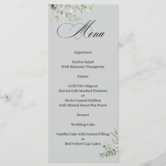 Eucalyptus Elegante Kalligrafie Menu (Voorkant)