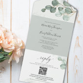 Eucalyptus Elegante Waterverf bruiloft QR-code All In One Uitnodiging