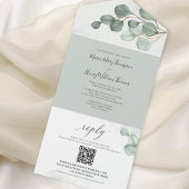 Eucalyptus Elegante Waterverf bruiloft QR-code All In One Uitnodiging
