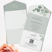 Eucalyptus Elegante Waterverf bruiloft QR-code All In One Uitnodiging