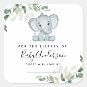 Eucalyptus Elephant Baby shower Bookplaat Vierkante Sticker