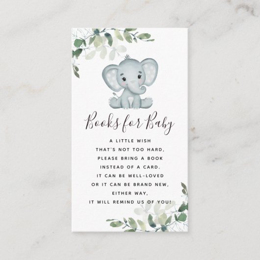 Eucalyptus Elephant Baby shower Books for Baby Informatiekaartje (Voorkant)