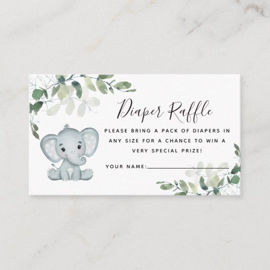 Eucalyptus Elephant Baby shower Diaper Raffel Informatiekaartje (Voorkant)