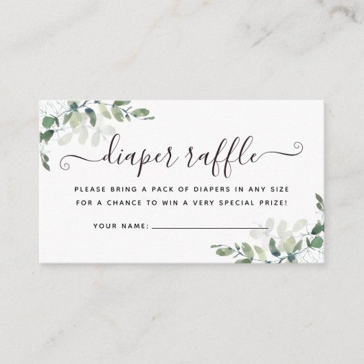 Eucalyptus Elephant Baby shower Diaper Raffel Informatiekaartje (Voorkant)