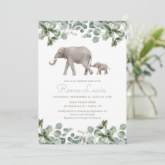 Eucalyptus Elephant Boy Baby shower Kaart (Staand voorkant)