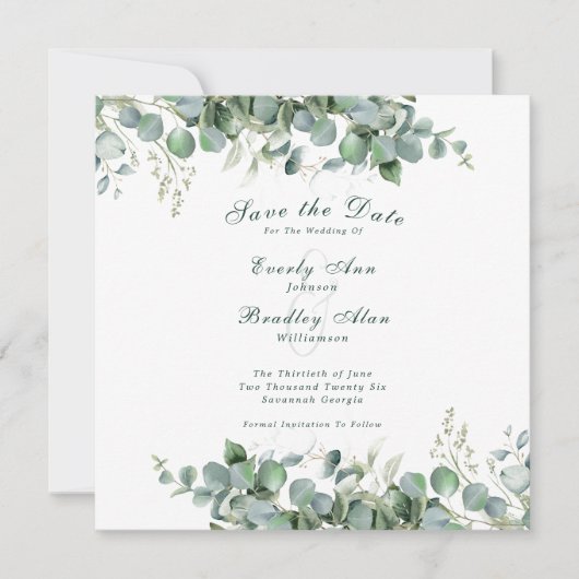Eucalyptus Emerald Green Elegant Sage Greenery Save The Date (Voorkant)