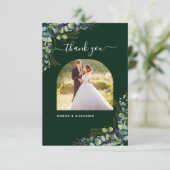 Eucalyptus emerald green moderne fotobruiloft bedankkaart (Staand voorkant)