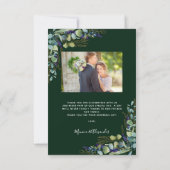 Eucalyptus emerald green moderne fotobruiloft bedankkaart (Achterkant)
