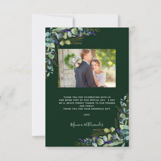 Eucalyptus emerald green moderne fotobruiloft bedankkaart (Achterkant)