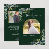 Eucalyptus emerald green moderne fotobruiloft bedankkaart (Voorkant / Achterkant)