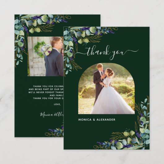 Eucalyptus emerald green moderne fotobruiloft bedankkaart (Voorkant / Achterkant)