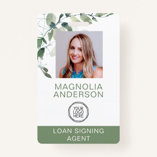 Eucalyptus Employee Photo Logo Barcode Name Badge (Voorkant)