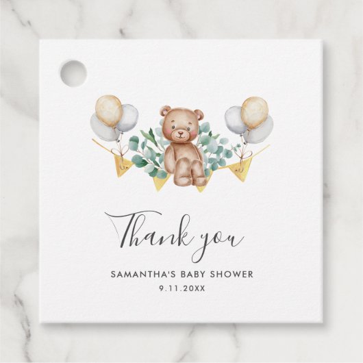 Eucalyptus en Beer Rustisch Baby shower Hartelijk  Bedankjes Labels (Voorkant)