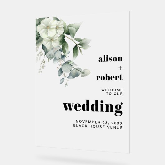 Eucalyptus en bloemen bevroren bruiloft WELKOM Acryl Bord (Hoek)