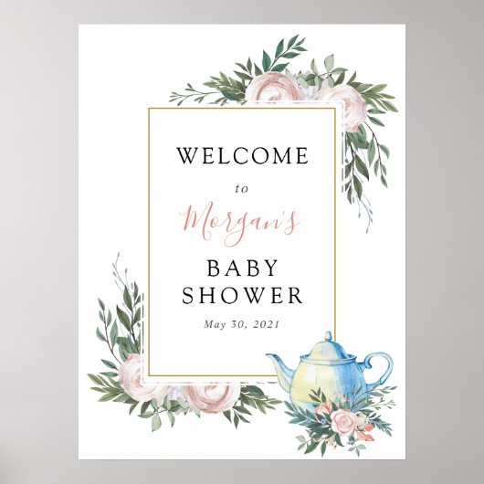 Eucalyptus- en bloemengroet voor een babyshower poster (Voorkant)
