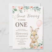 Eucalyptus en Bloemroze Enkele Bunny Verjaardag Kaart (Voorkant)