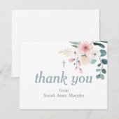 Eucalyptus en Blush Pink Flower Baptisme Bedankkaart (Voorkant / Achterkant)