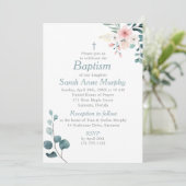 Eucalyptus en Blush Pink Flower Baptisme Kaart (Staand voorkant)
