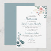 Eucalyptus en Blush Pink Flower Baptisme Kaart (Voorkant / Achterkant)