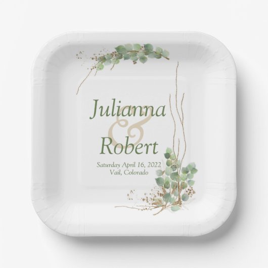 Eucalyptus en bord van goudtrouwpapier (Voorkant)