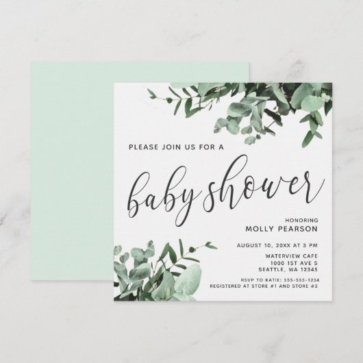Eucalyptus en Botanische Waterverf Baby shower Kaart (Voorkant / Achterkant)