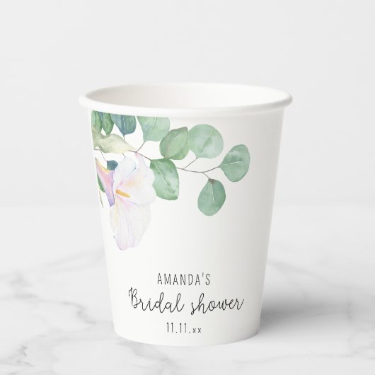Eucalyptus en calla bloem - bruidsdouche papieren bekers (Voorkant)