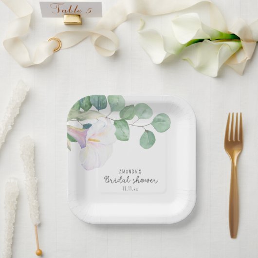 Eucalyptus en calla bloem - bruidsdouche papieren bordje (Huwelijk)